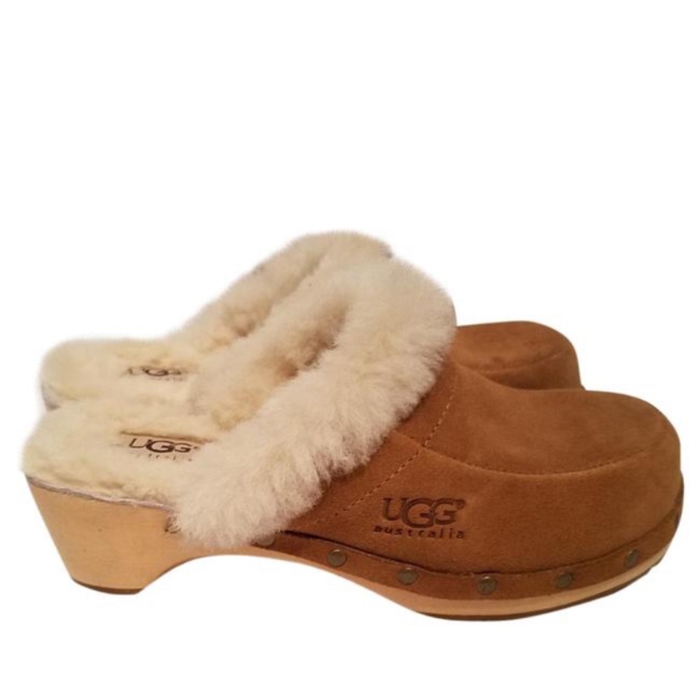 UGG Kaile Suede Sheared Lining Clog Chestnut Sz 9